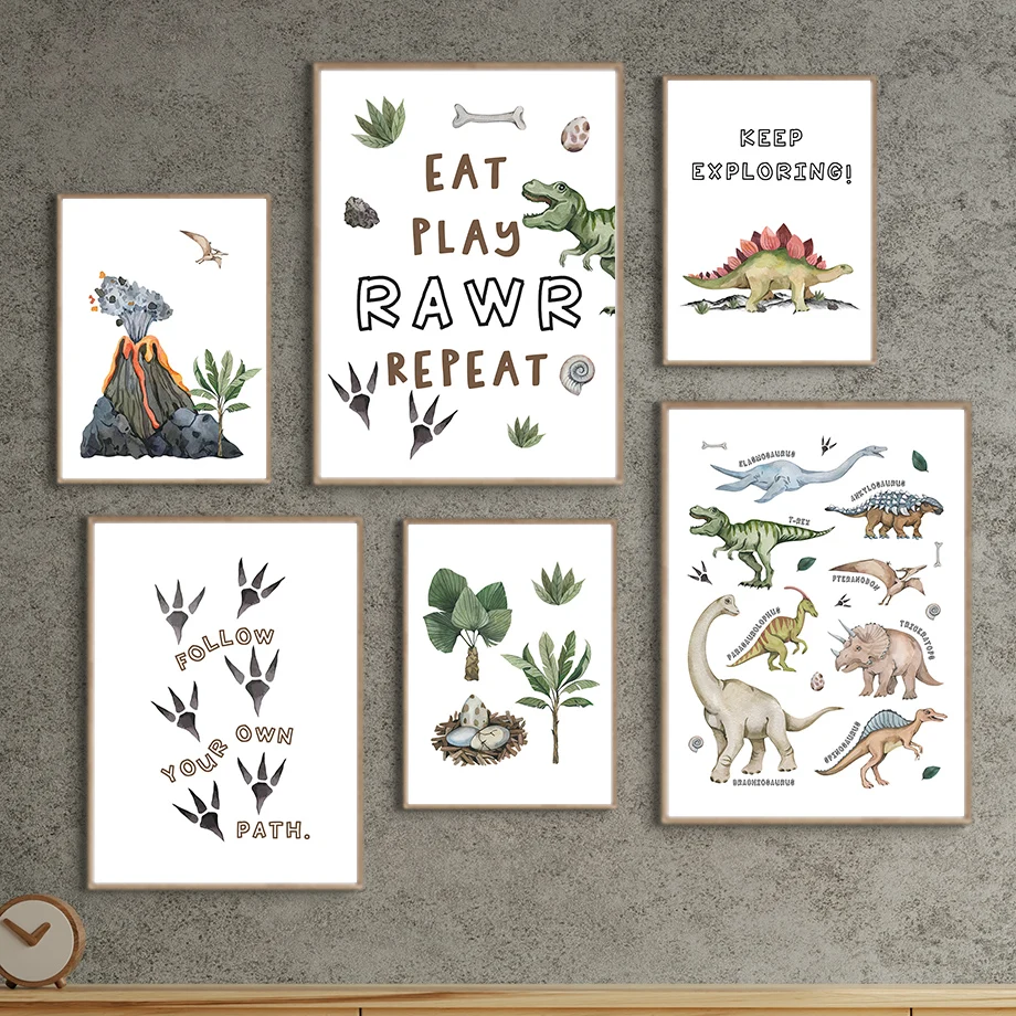 

Prehistoric Jurassic Dinosaurs Volcano Boys Educational Wall Art Canvas Painting Posters And Print Wall Pictures Baby Kids Room