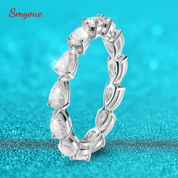 Smyoue Certified 3*5mm Pear Cut Moissanite Eternity Rings for Women Luxury Quality Lab Diamond 925 Sterling Silver Wedding Band