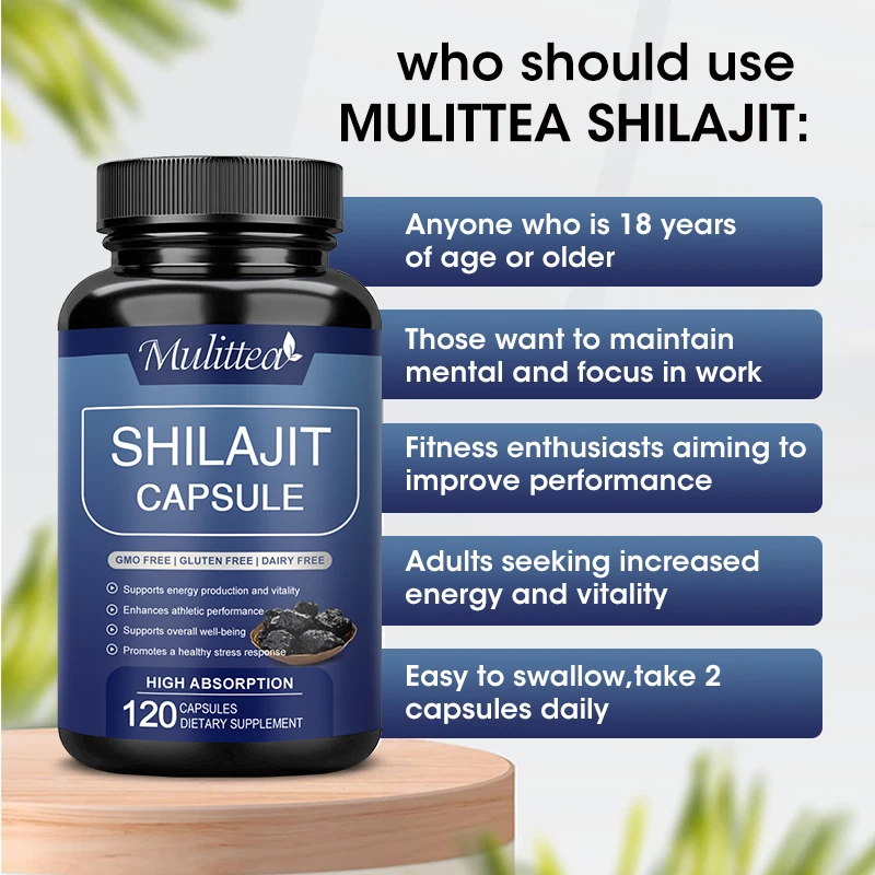 Mulittea Natural shilajit Capsules with Fulvic Acid & 85+ Trace Minerals for improve endurance Focus, Memory and Immune Health