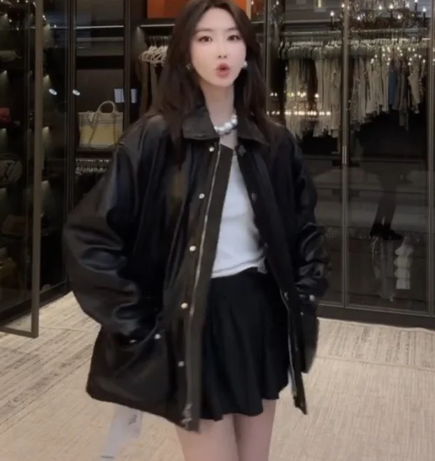 Chen Tai 2025 Wiosna Jesień Damski Długi Płaszcz ze Skóry Owczej Luźny Wyszczuplający Płaszcz Wierzchni Bla Prawdziwa Skóra Naturalna