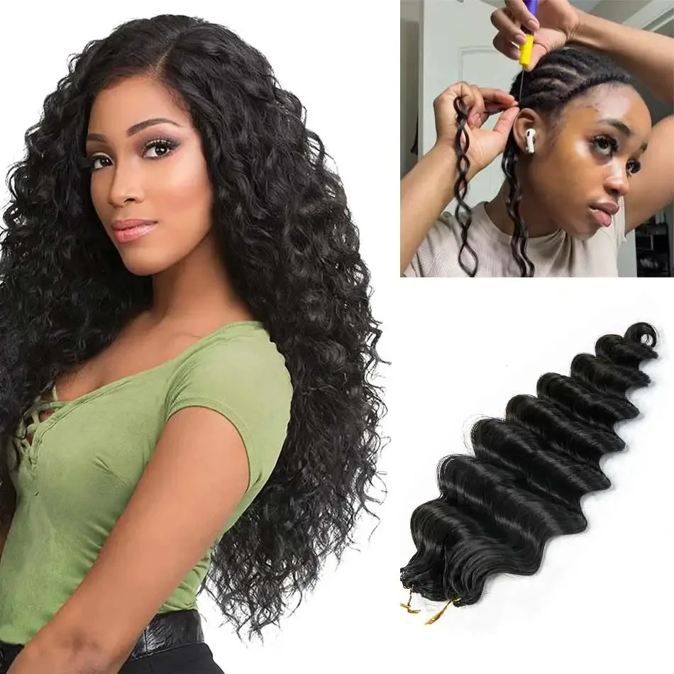 

Deep Wave Knotless Pre-Separated Feather Crochet Hair Extensions Water Curly 100% Crochet Human Hair For Braid Twist For Women