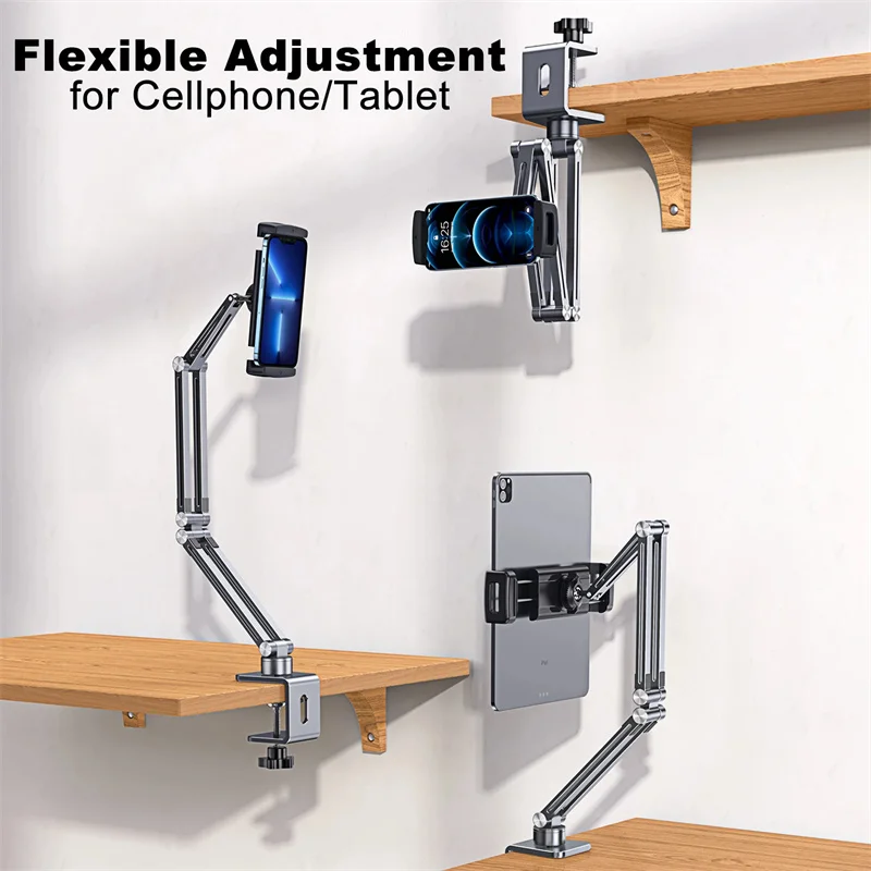 Aluminum Tablet Stand Adjustable Arm Ergonomic Desk Bed Tablets Holder Stands for 4-12.9 Inches iPad Pro Samsung Xiaomi Kindle