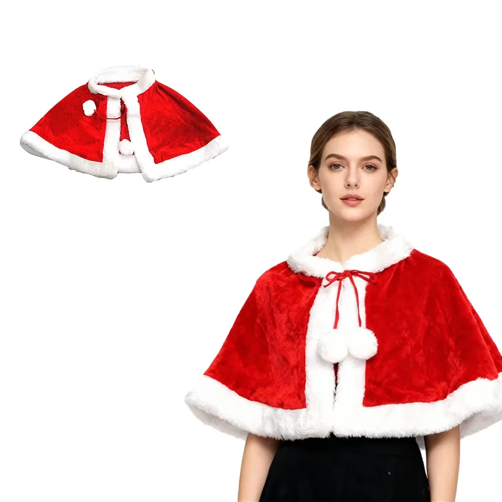 PESENAR Capa curta de Natal Capa de Natal com tema de Papai Noel Capa vermelha fantasia de Natal