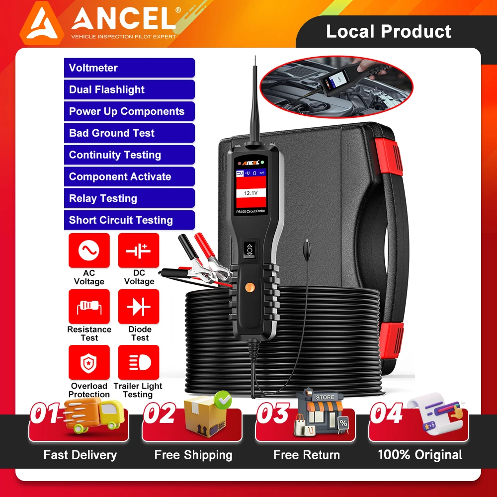 

ANCEL PB100 Automotive Power Circuit Probe Tester 12V 24V Electrical Short/Open Breaker Finder AC DC Diode Resistance Relay Test