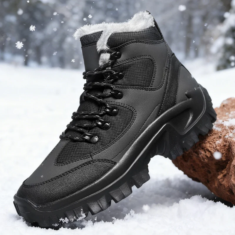 

Мужские походные ботинки, высококачественная кожаная уличная противоскользящая износостойкая спортивная обувь, новинка 2025 года, зимние теплые хлопковые ботинки для мужчин