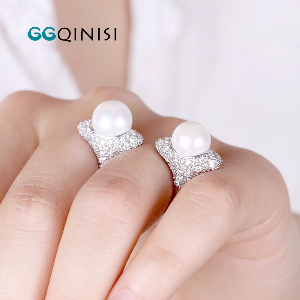 Personalized Exquisite Double Freshwater Pearls Open Ring for Women Girls Statement Wedding Finger Rings Fashion Costume Jewelry