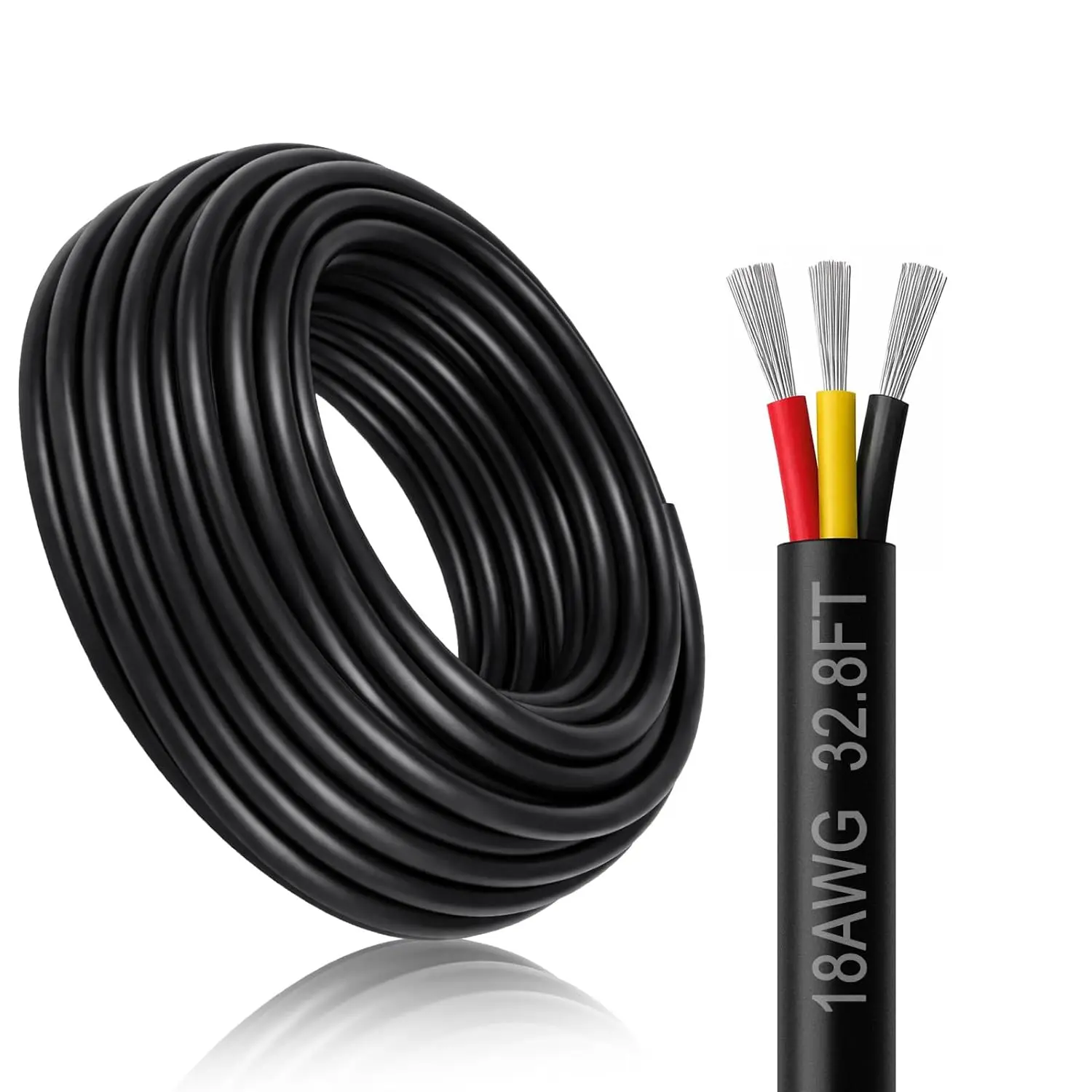 18 Gauge 3 Conductor Electrical Wire 32.8FT Black Stranded Low Voltage 18/3 Wire PVC Case 18 AWG Tinned Copper 3 Wire Cable for