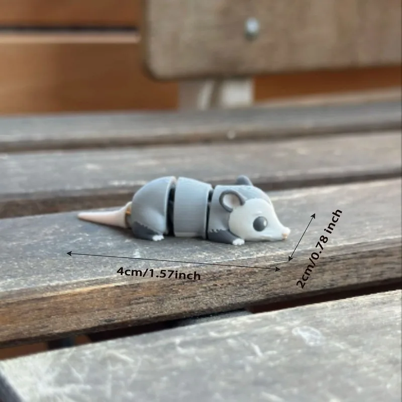 3D Printed Cute Opossum Articulated Joints Movable Desktop Ornament Stress Relief Toy for Kids Night Market Stall