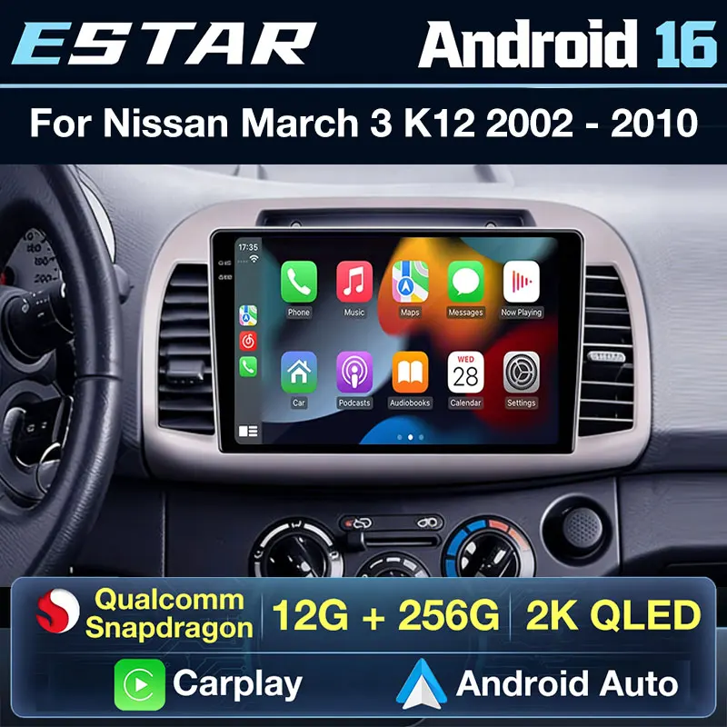 9 Inch Android 16 For Nissan March Micra K12 2002 2003 2004 2005 2006 2007 2008 2009 2010 Car Radio Multimedia Video Player Gps