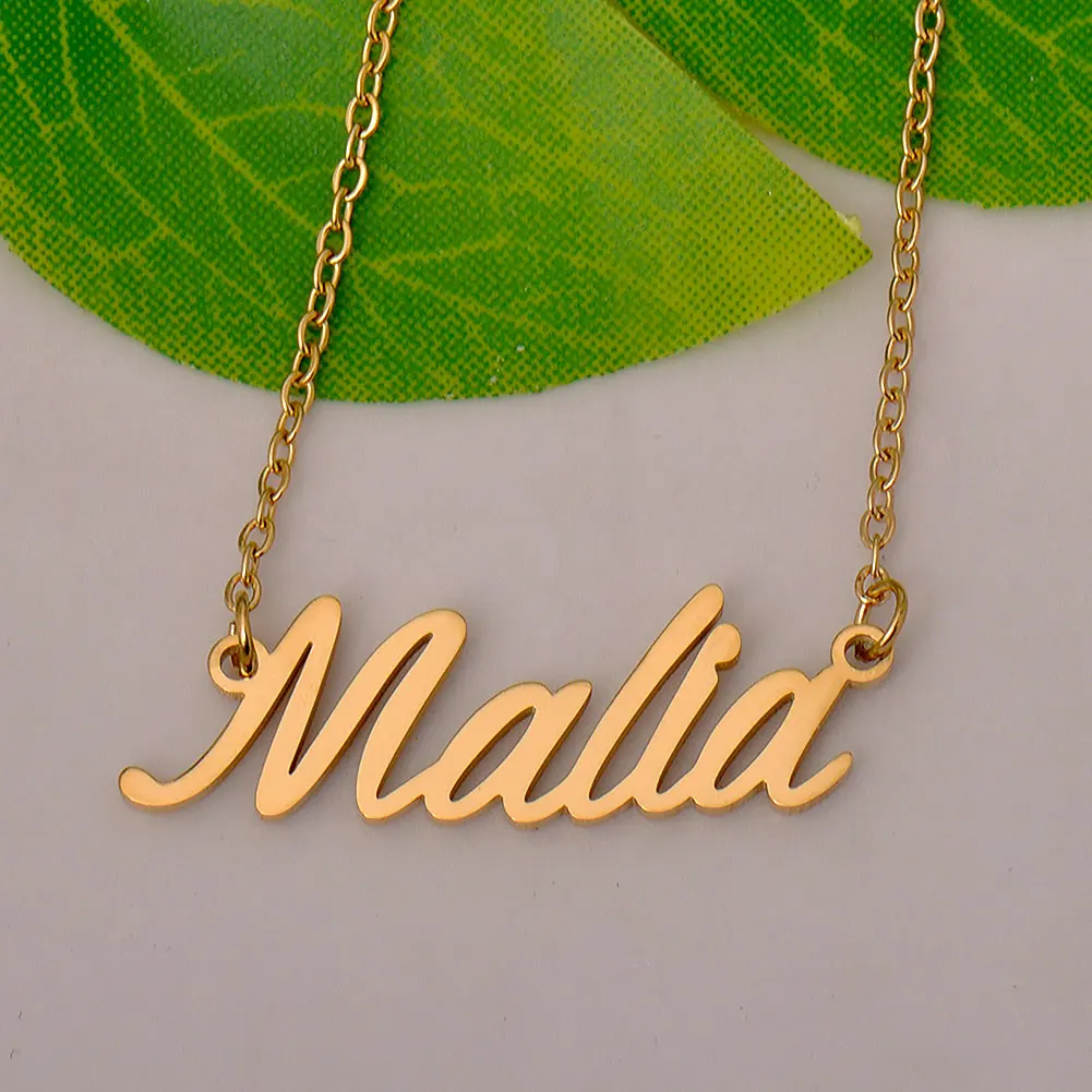 

GR859C Malia Gold Stainless Steel Pendant Name Necklace for Women Cursive Letters Pendant Jewelry Annivesary Gift