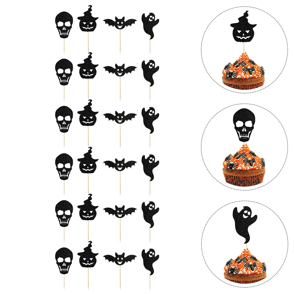 

24 Pcs Skull Card Insertion Halloween Baking Cake Decoration Cupcake Picks Dessert Toppers Ornaments Toothpick