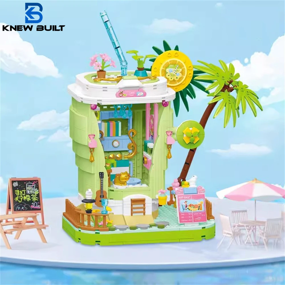 Coconut Tree House, Coffee Shop & Beverage Hut Mini Building Blocks Toy Set: Captures Summer Scenery, Brings Joy, Refreshing Fun