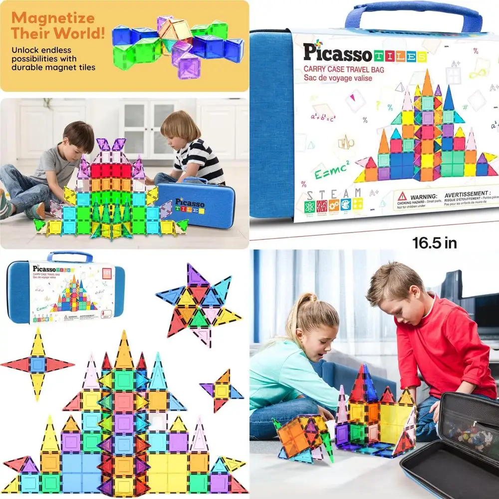 101ピースの磁気ビルディングブロックSTEMキット、3歳以上のお子様向け、収納ビン付き