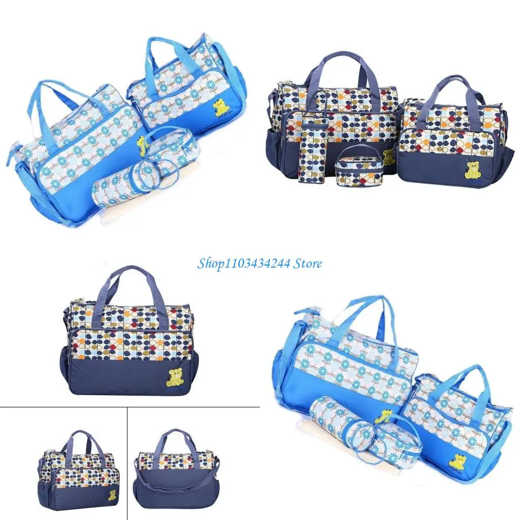 

Spacious Diaper Bag Set with Portable Mom Handbag and Diaper Pad for Moms 5Pcs