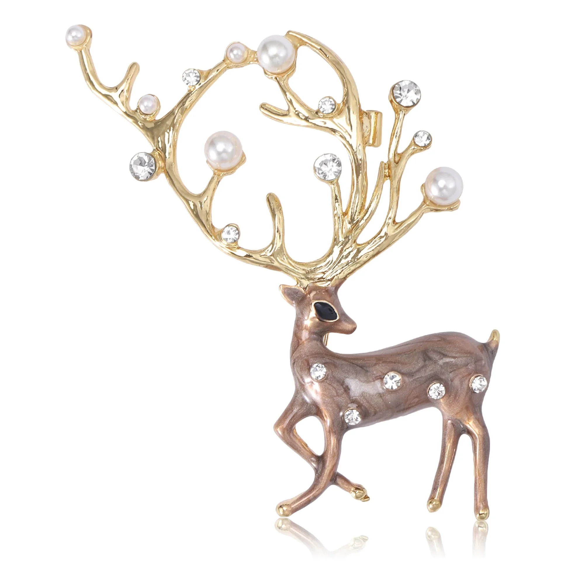 Fashionable Pearl Embedded Diamond Little Deer Brooch Pin Scarf Clip Christmas Home Decor Elegant Accessory from Mainland China