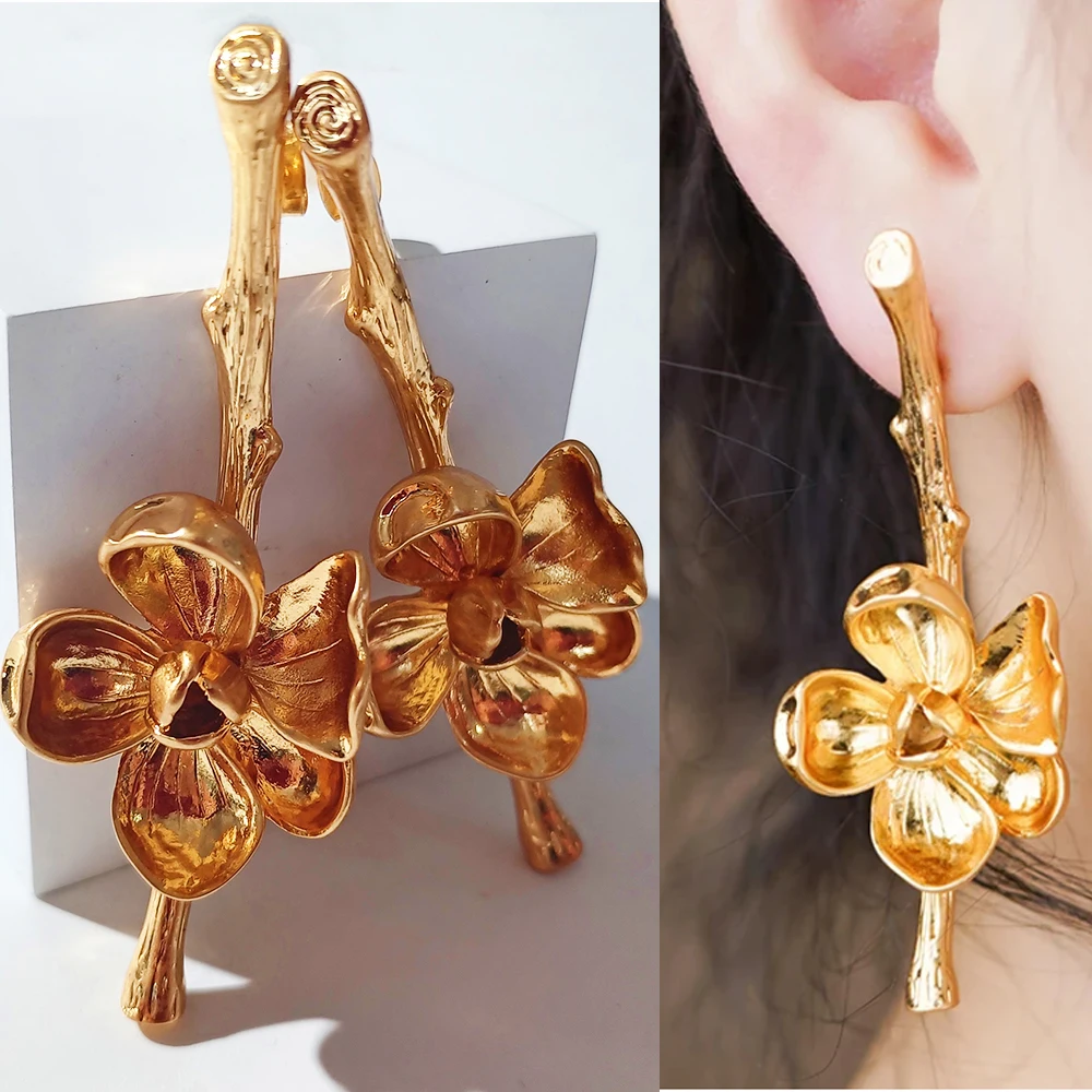 

Stainless Steel Flower Dangle Rose Earrings For Women 18K Gold Copper Plated Anti Allergy Pins Jewelry Korean Style