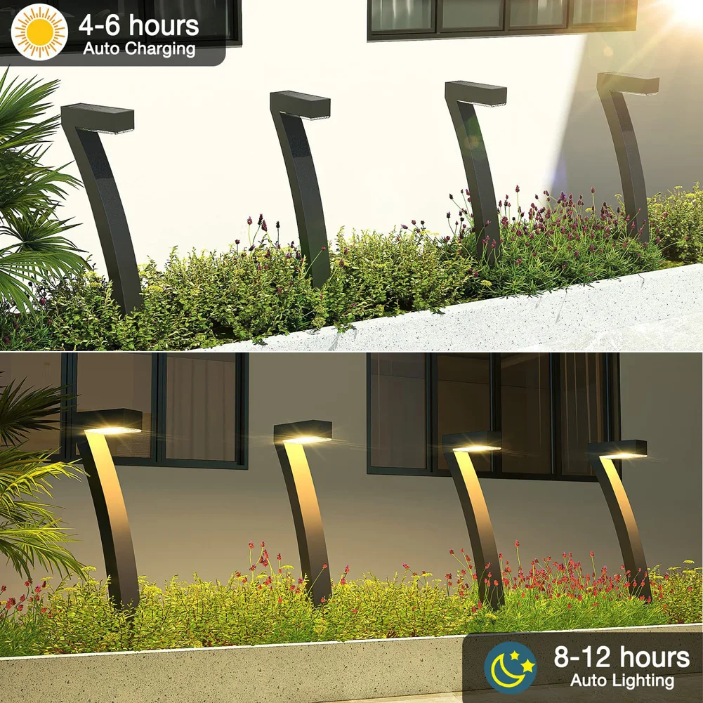 Outdoor Solar Pathway Lights, lâmpada LED de 7 formas, luzes de garagem à prova d'água para decoração do quintal, Auto On and Off, Garden, 4 Pack