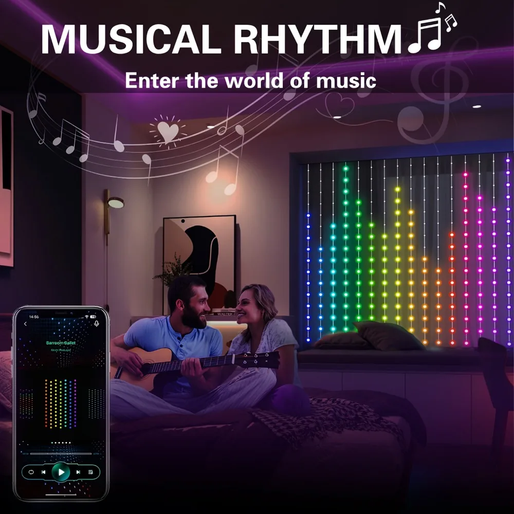 أضواء الستار الذكية DIY اللون تغيير الجنية سلسلة أضواء مزامنة الموسيقى للداخلية في الهواء الطلق فناء حديقة عيد الميلاد الديكور