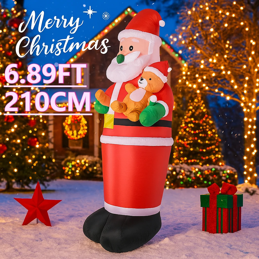 6,89 футов со светодиодной подсветкой, рождественский надувной Санта-Клаус, игрушка, двор, лужайка, декор для вечеринки, домашний декор, украшения, поставки, рождественский праздничный подарок