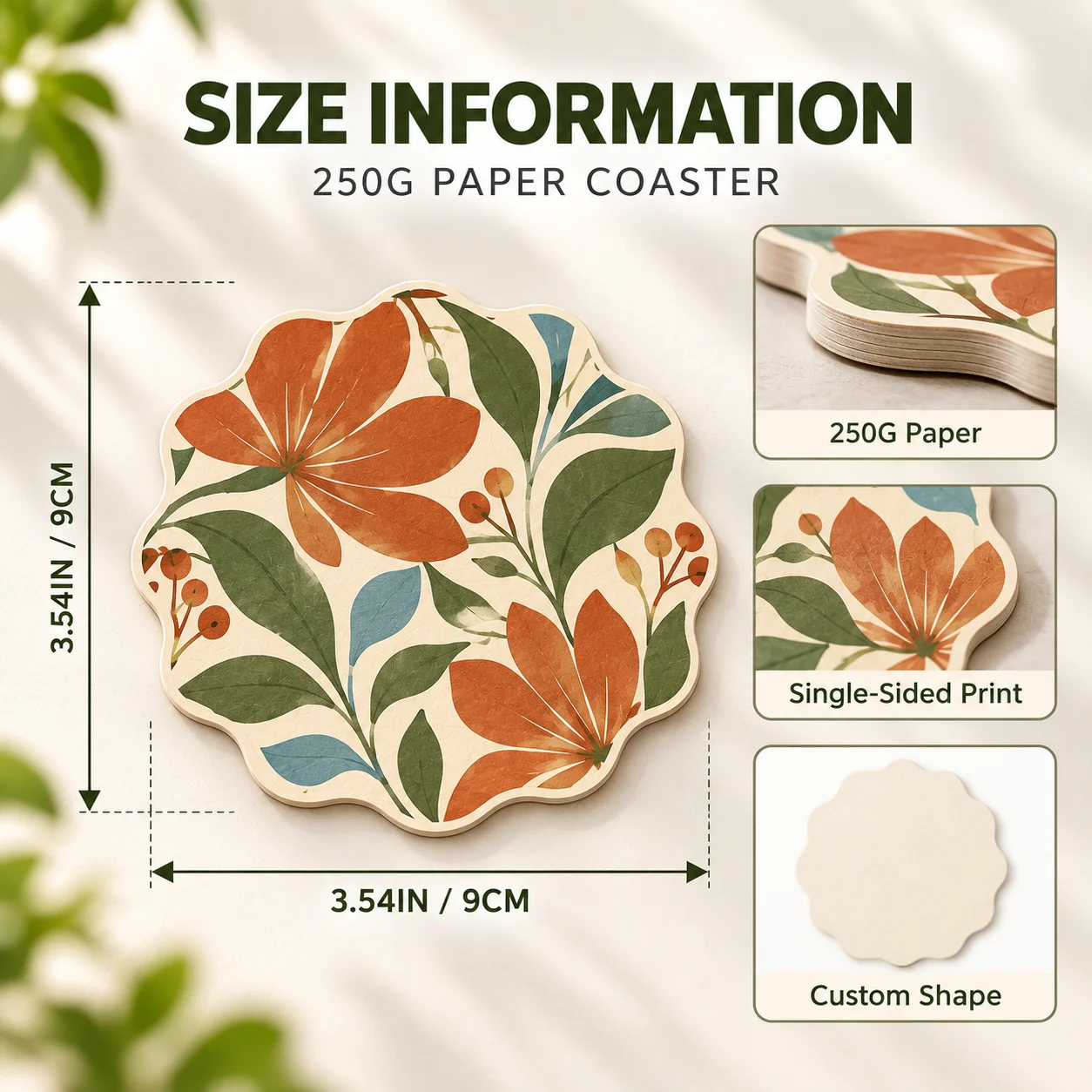 Personalized Paper Coaster Custom Design Drink Coasters 250g White Card Absorbent Table Mat for Coffee Shop Restaurant Wedding E