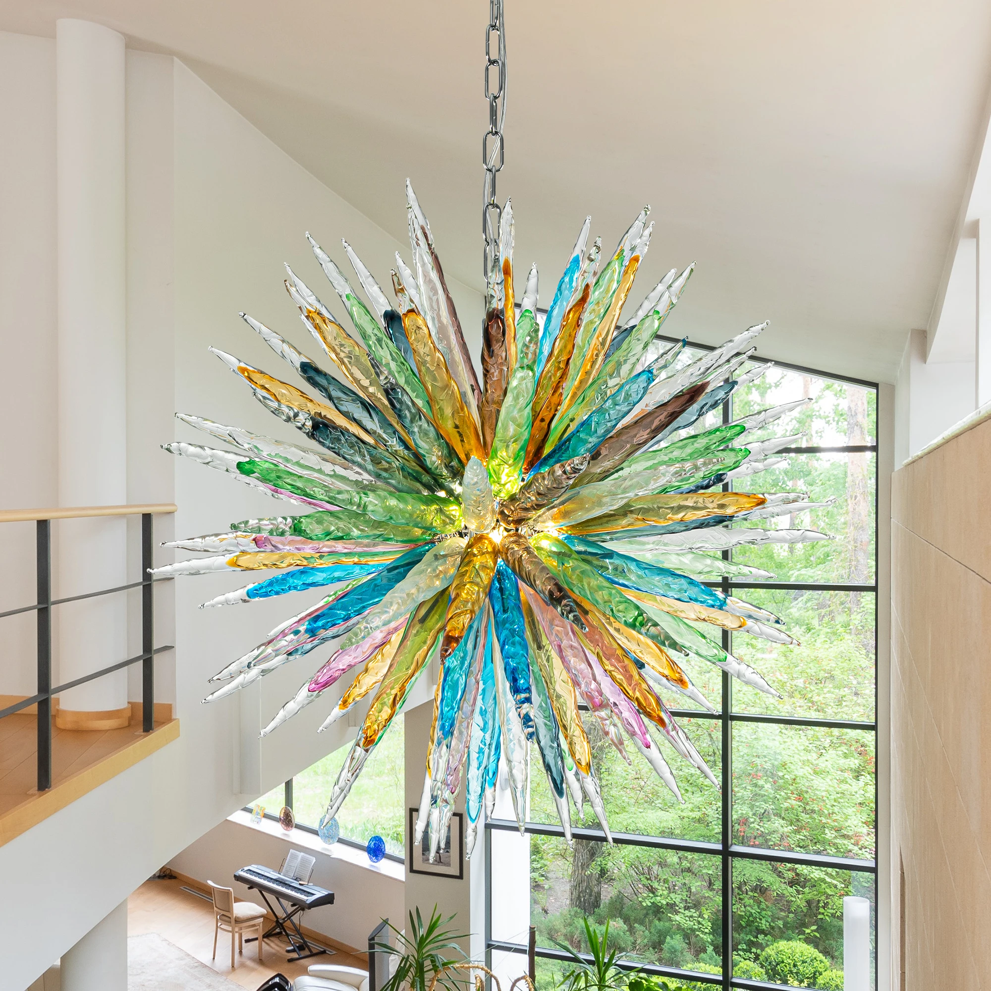 LONGREE Luxury Art Colored Murano Ceiling Pendant Light Chandelier for Dining Room Entryway Lobby Stairway Bedroom Kitchen