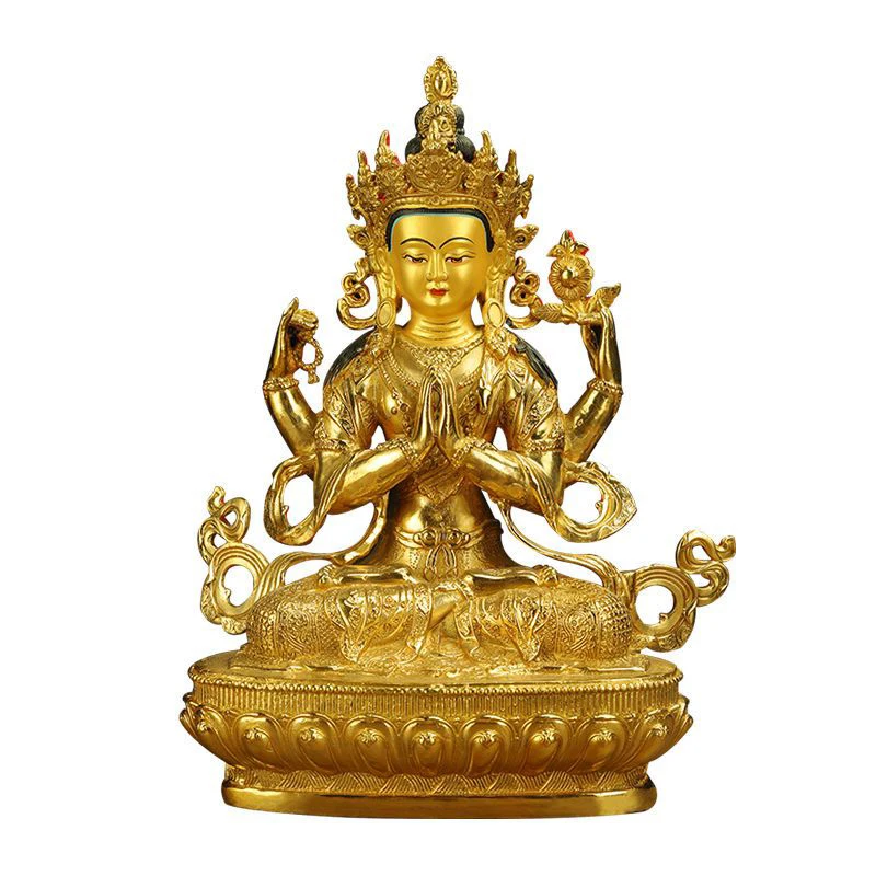 30CM GOOD buddha statue  home family Buddhism Gilding Guanyin Four-armed Avalokitesvara Bodhisattva