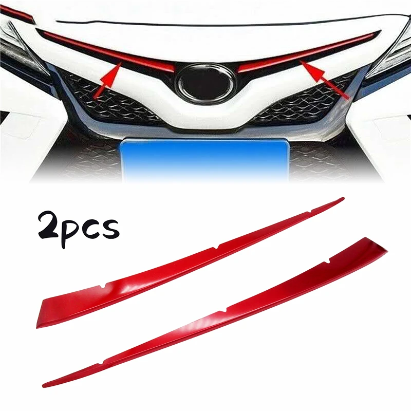 2 Pcs New Red Stainless Steel Front Grille Cover Center Mesh Trims Radiator Strips Automobile Parts for Toyota Camry 2018-2021