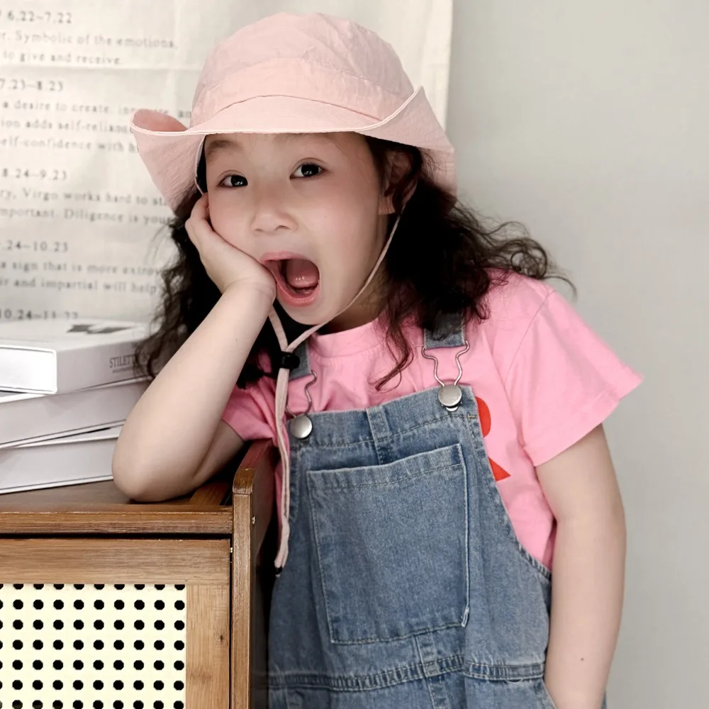 

Drawstring Candy Color Bucket Hat Quick-dry Anti-UV Children's Fishmen Hat Casual Korean Style Summer Sun Hat