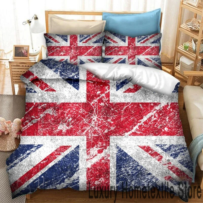 

3D Print Britain United Kingdom Flag Bedding Set Double Twin King Duvet Cover Comforter Pillowcase Boys Girls Adults Bedroom