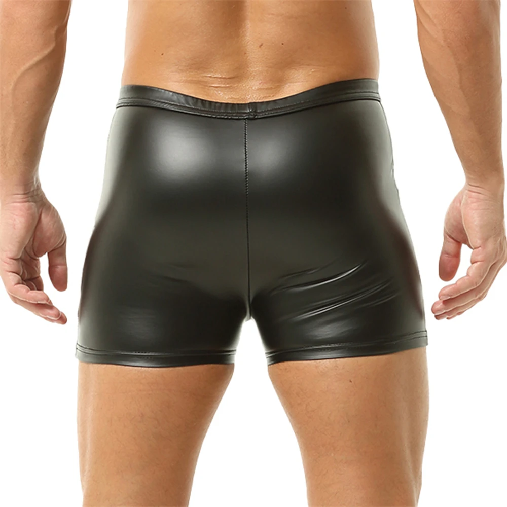 

Sexy Men's Panties Bulge Pouch Tight Underwear Elastic Waistband Trunks Glossy Faux Leather Boxers Shorts Club Wear Underpants