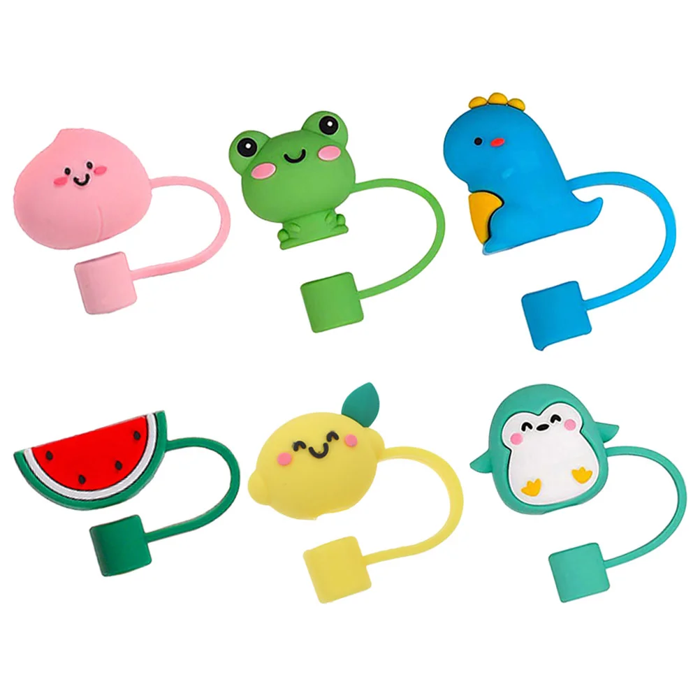 6pcs  Convenient Straw Caps Cartoon Shape Straw Stoppers Kawaii Drinking Straw Cover Caps silicone straw covers