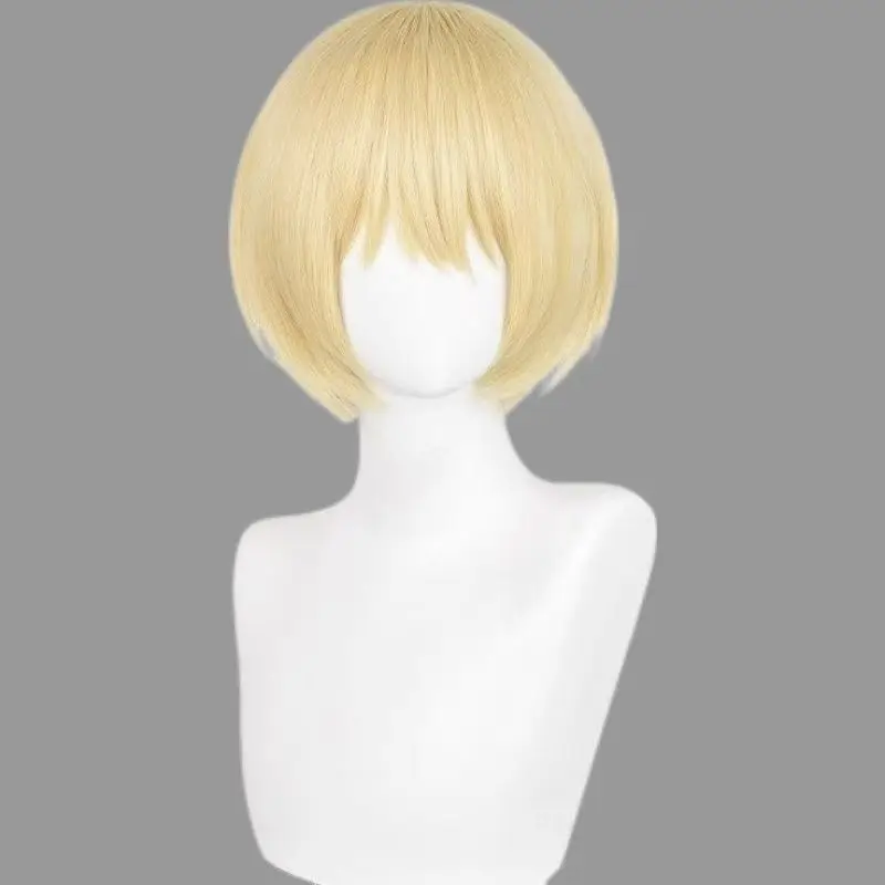 

Anime Armin Arlert Cosplay Wig 30cm Golden Bobo Wigs Heat Resistant Synthetic Hair with Rose net liner