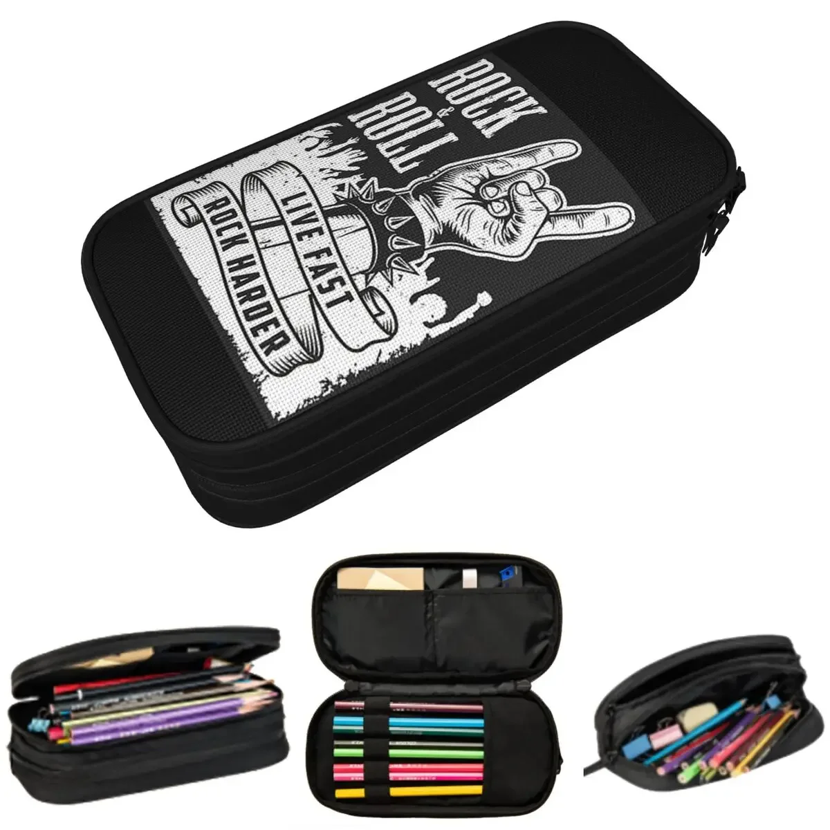 

Rock Star Skull Rock N Roll Pencil Cases Large Storage Pen Bags Pen Box Pencil Pouch For Boys Girls Stationery School Office
