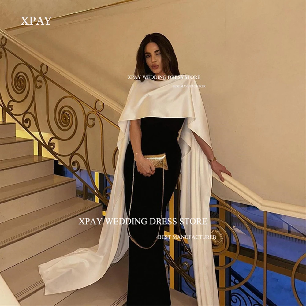 XPAY Simple Black And White Evening Dresses Saudi Arabic Women Jacekt Two Pieces Formal Occasion Party Dress Outfit Plus Size