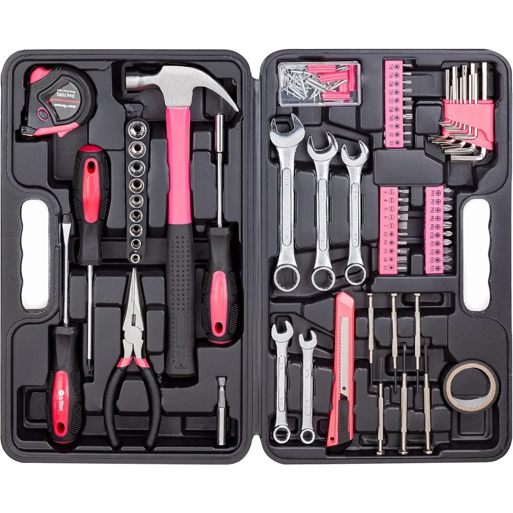 

Cartman 148Piece Tool Set General Household Hand Tool Kit with Plastic Toolbox Storage Case Pink