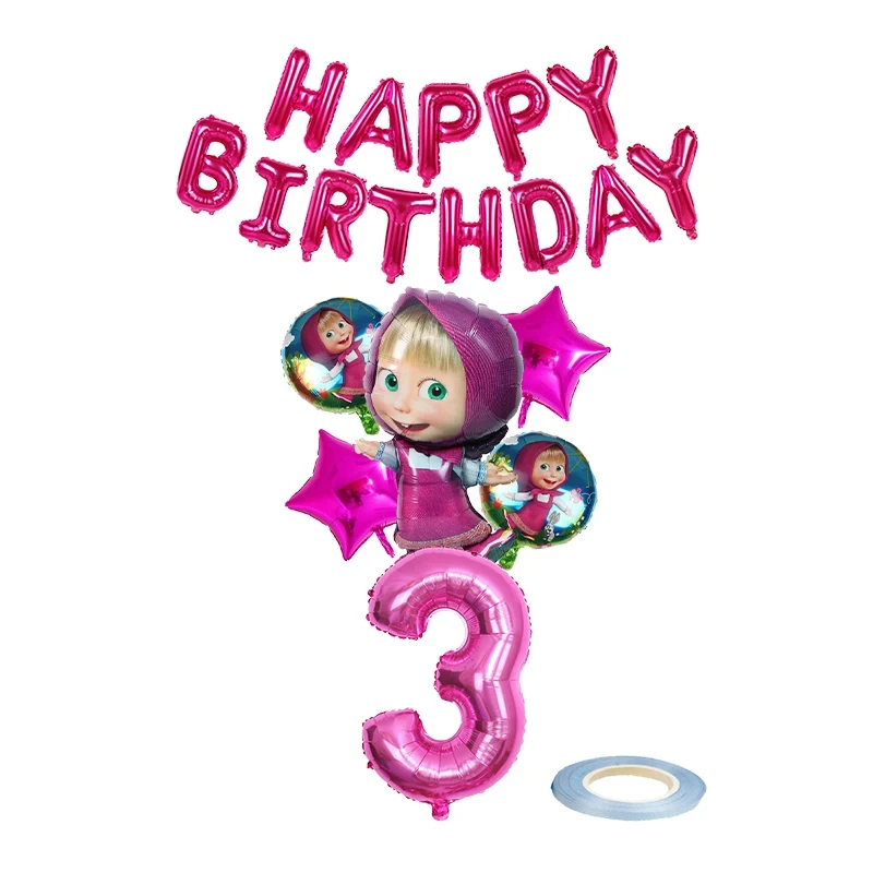 TAKARA TOMY Mascha und der Bär Thema Geburtstag Party Dekorationen Einweggeschirr Tassen Teller Serviette Hintergrund Luftballons Kind Partyzubehör 3
