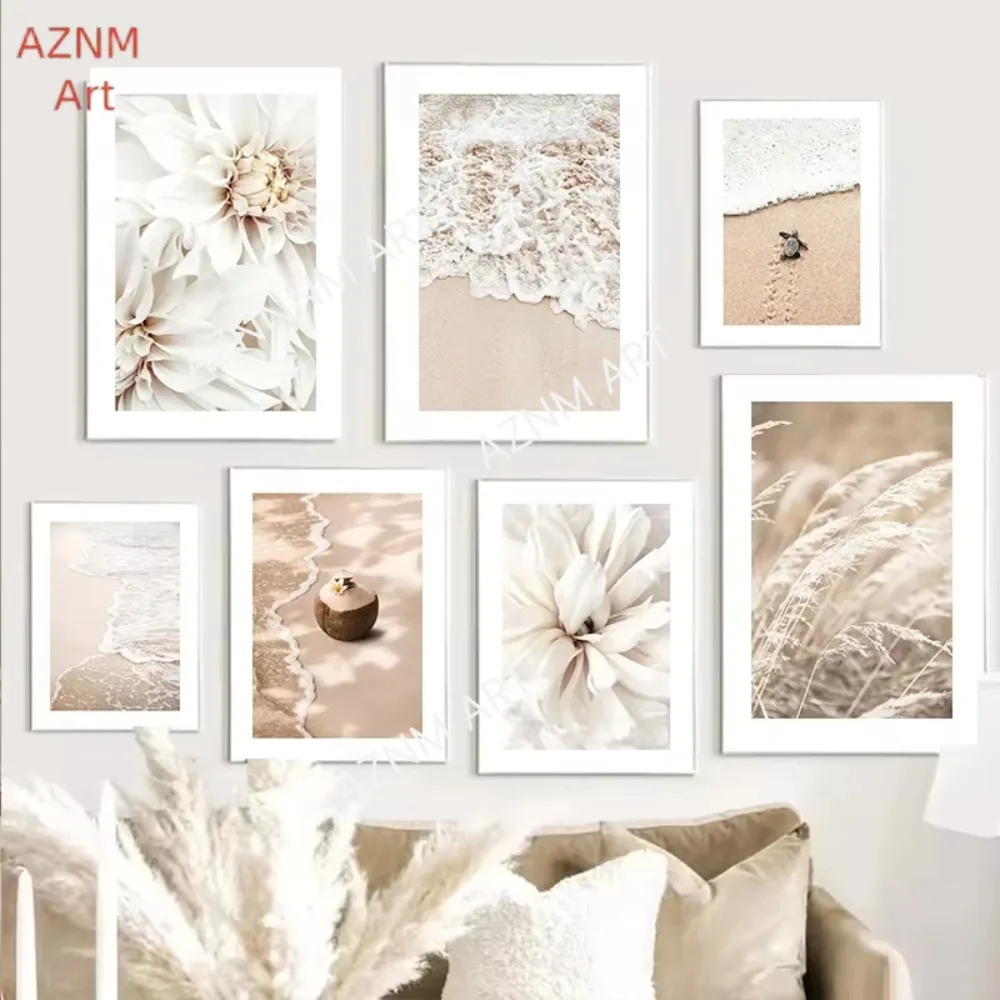 1pc Beige Blume Gras Landschaft Wand Kunst Bilder Leinwand Malerei Böhmen Strand Landschaft Poster Drucke Nordic Wohnkultur