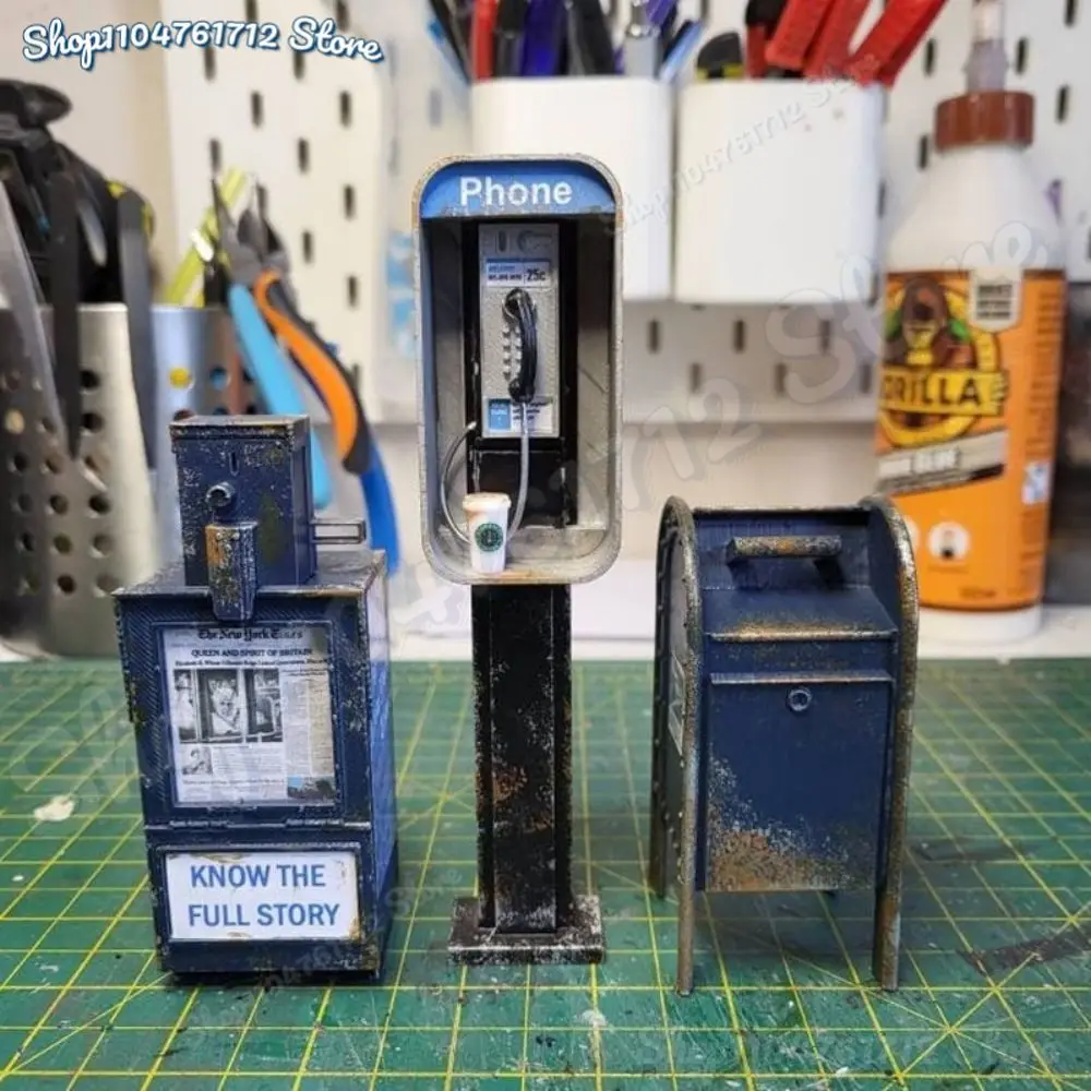 

Handmade Miniature American Payphone In 1:12 Scale American Street Replica Small Ornaments Miniature American Mailbox Ornament