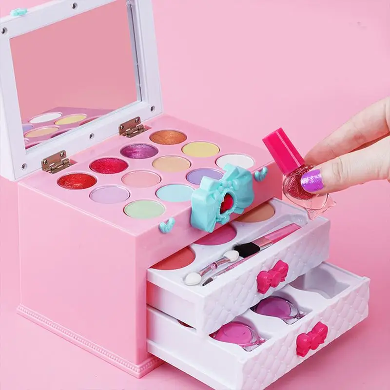 Makeup Set For Kids Washable Pretend Makeup Kit For Kid Portable Make Up Set Beauty Salondress-Up Toy For 3 4 5 6 7 8 Years Old