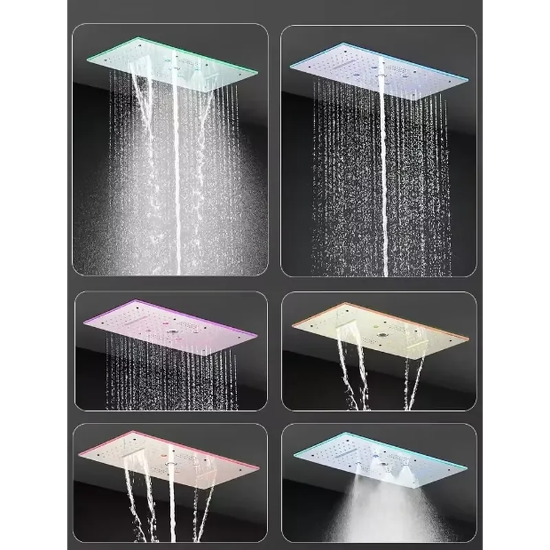 HOMEDEC Brushed Gold Multi Function 20 Inch LED Rainfall Mist Waterfall Thermostatic Shower System Set with Body Jets