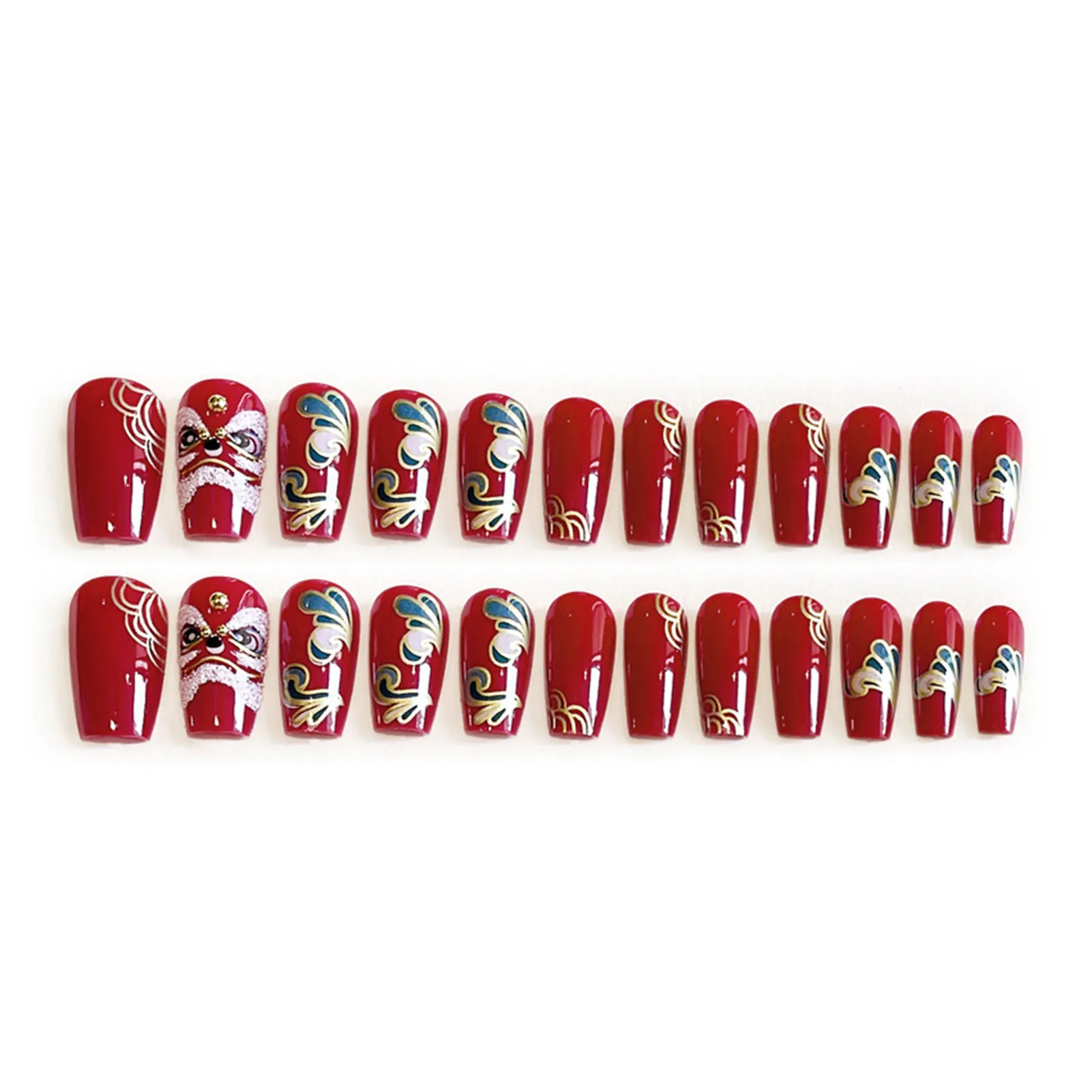 Woman Nail Art Red Press-on Nail -length  Full Cover Coffin Artificial Nail for Women and Girl Nail Salon at Home