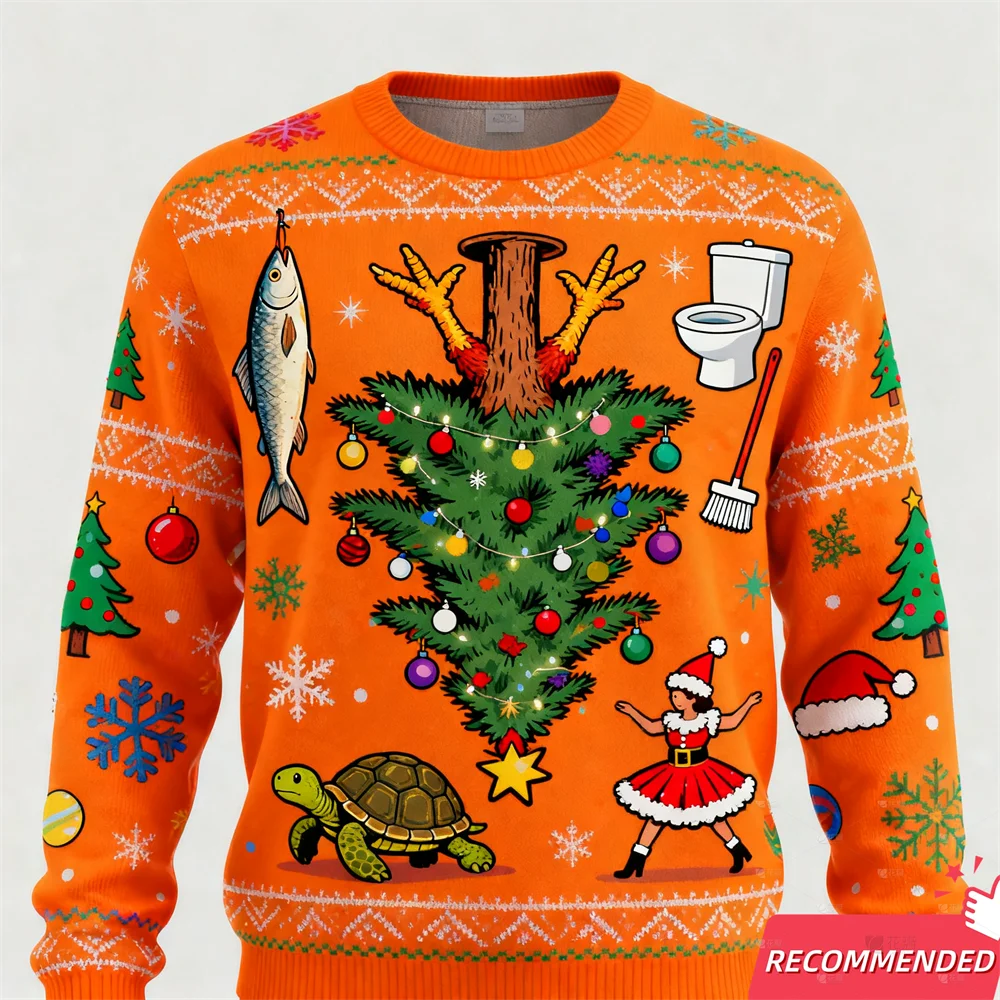 موضة جديدة سترة عيد الميلاد القبيحة للرجال الملابس Crewneck أنيمي سانتا كلوز القبيح عيد الميلاد البلوزات مضحك عيد الميلاد بلوزات