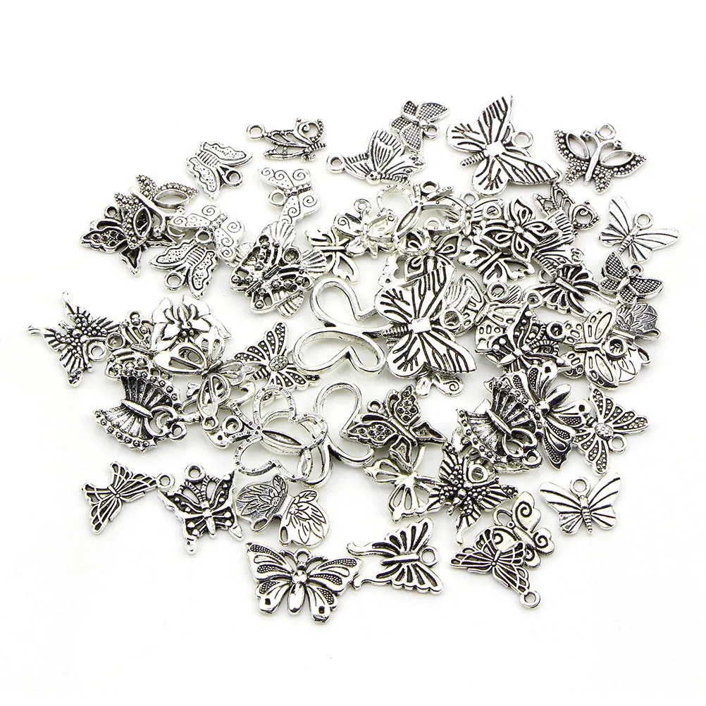 

60Pcs Butterfly Bracelet Charms Mixed Silver Color Pendants for DIY Jewelry Making Accessories Necklace Bracelets