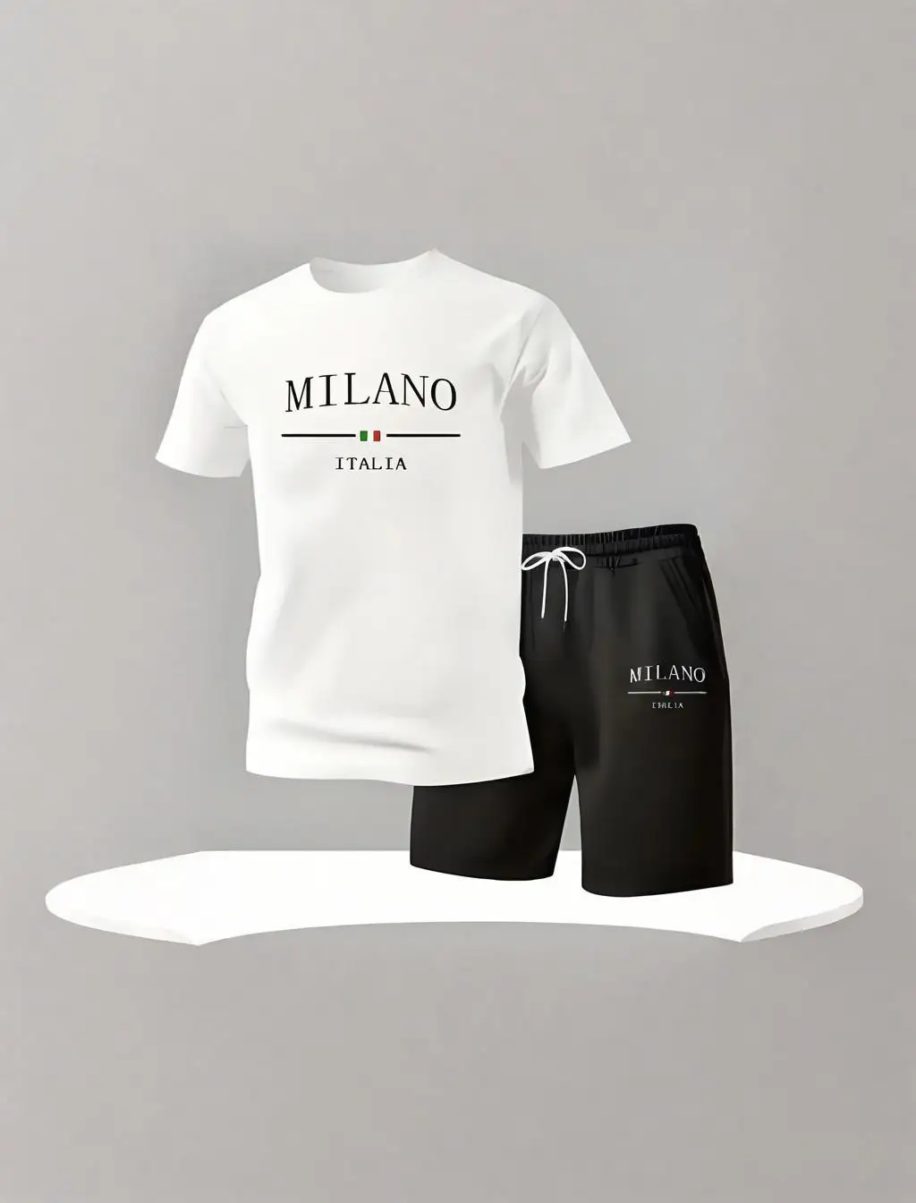 

Men's summer T-shirt and shorts set, casual loose fit, round neck short sleeved sportswear and Milan, Italy