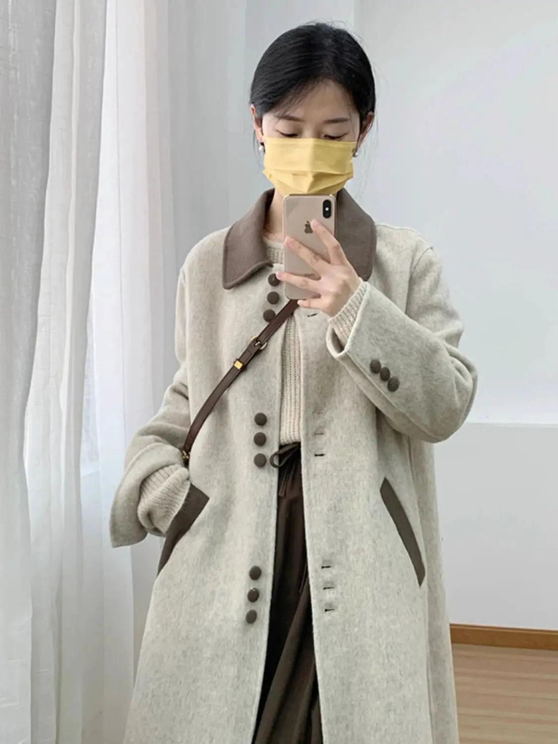 Outono e inverno novo casaco de lã feminino commuter emenda casaco de lã