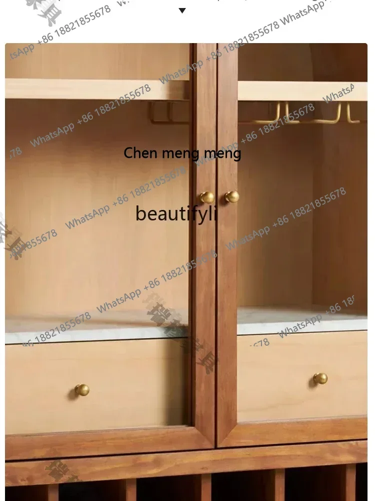 American rural solid wood wine cabinet living room large-capacity display cabinet French medieval wall storage cabinetFH  H