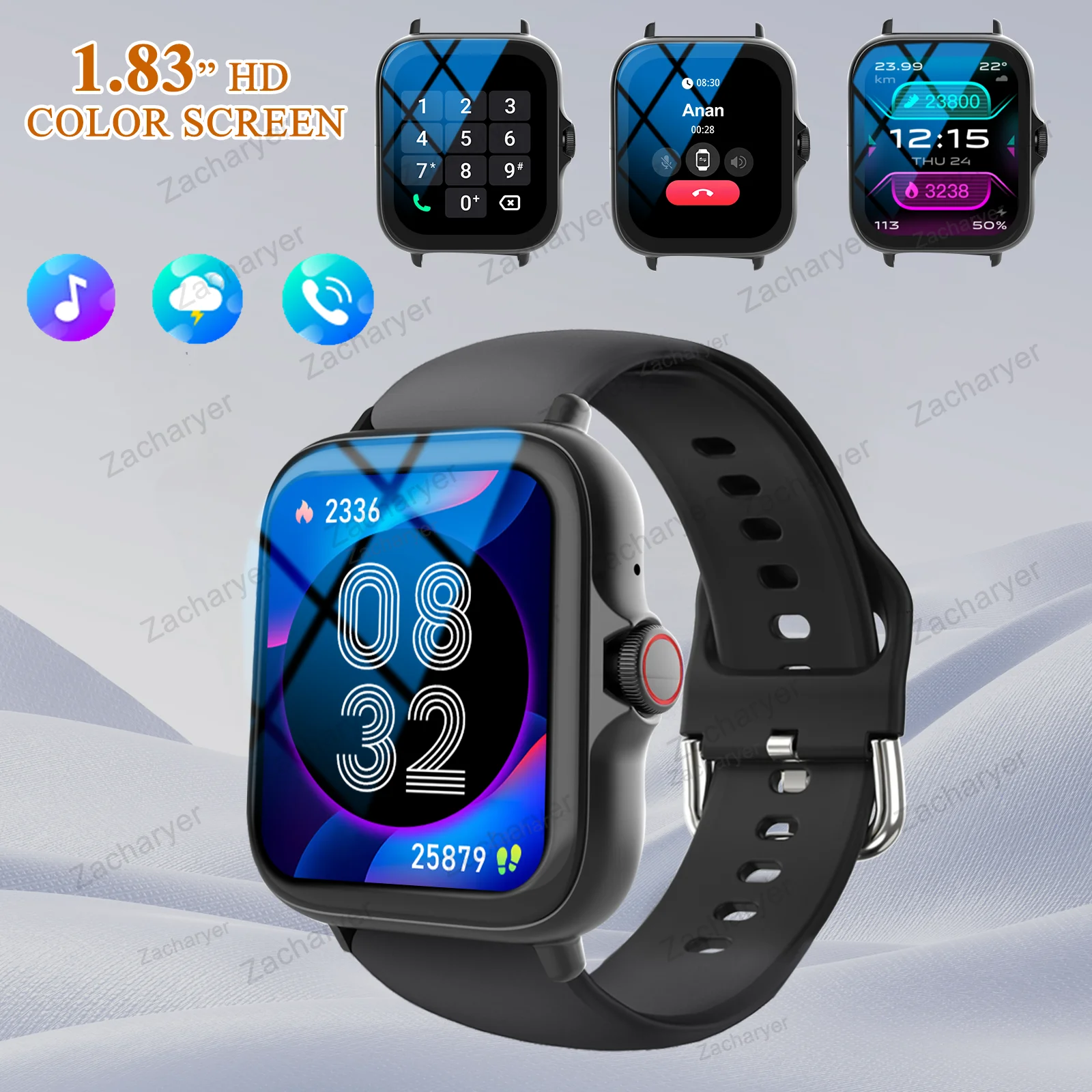 For iPhone and Android smart sports watch, full touch screen women's/men's watch, wireless talk, music control, activity sports