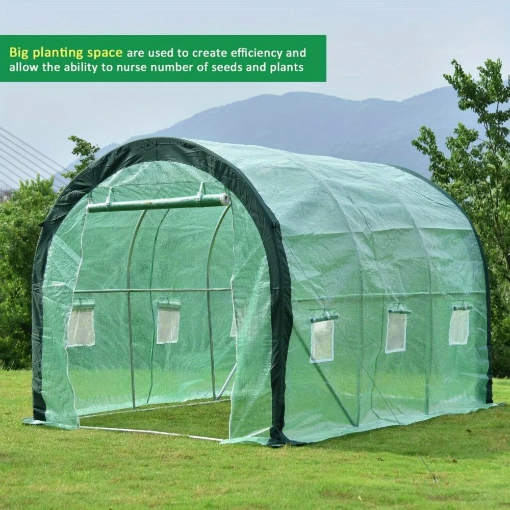 12 x 7 x 7ft. Outdoor Portable Walk-in Tunnel Greenhouse Kit - Green