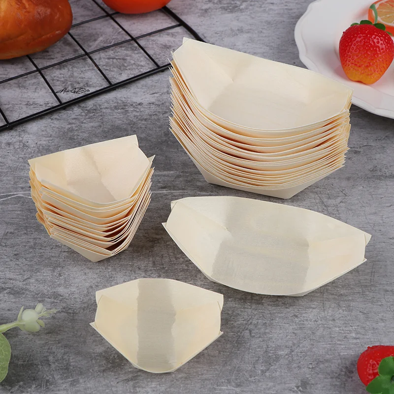 50 قطعة قوارب خشبية السوشي سلطة وعاء حلوى المتاح تخدم الصواني صديقة للبيئة خشبية السوشي قارب لوحات لتقديم الطعام الطرف #5