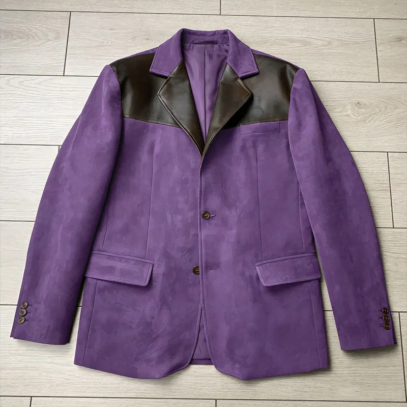 

Autumn Winter Men's Casual Suede Blazer Single Breasted Brown Leather Patchwork Formal Business Wedding Party Suit JacketHotSale